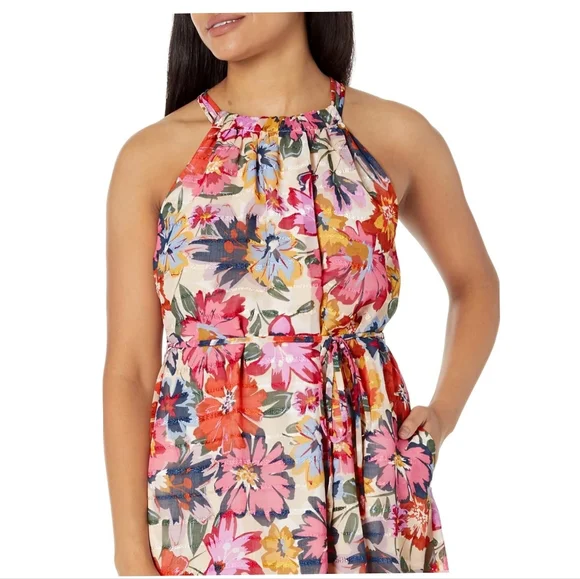 NWT Maggy London Floral Printed Halter Maxi Dress w/ Waist Tie, Size 8 - Picture 4 of 17